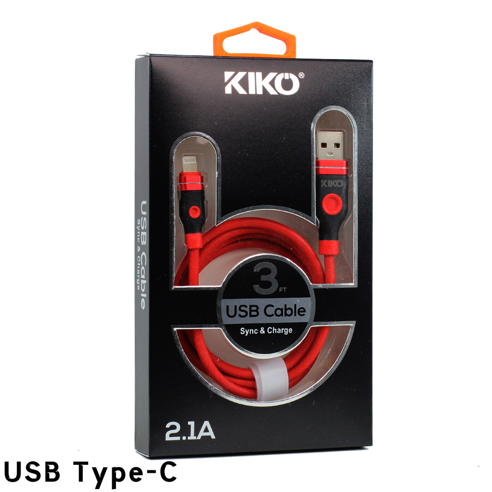 USB Type-C 2.1A Strong Nylon USB Cable 3FT (Red)